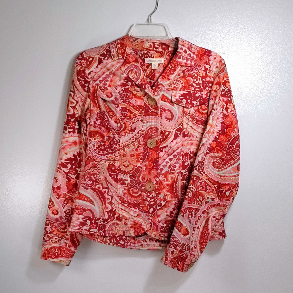 Coldwater Creek Paisley Canvas Button Front Jacket Blazer‎ Size 6 Boho Retro